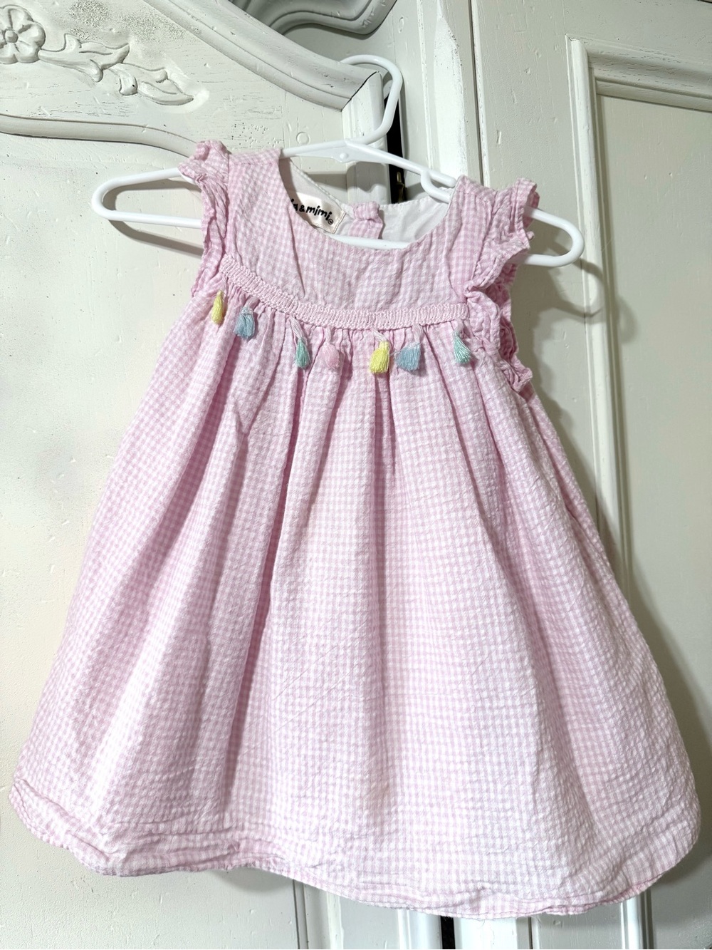 Mia & Mimi Girls' Pink Tassel Seersucker Dress